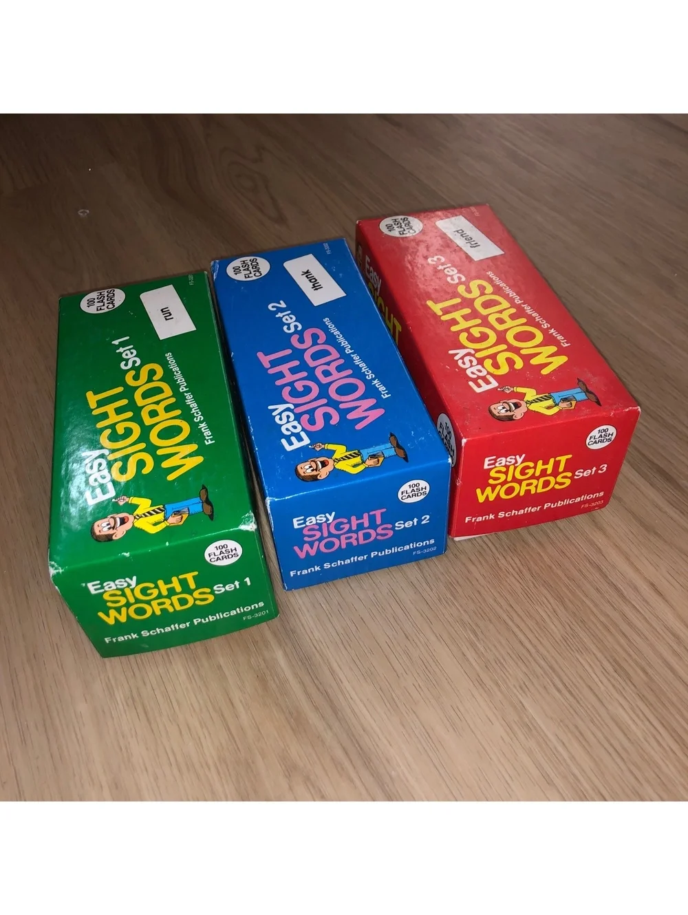 FRANK SCHAFFER EASY SIGHT WORDS FLASH CARD BOX SET 1, 2 & 3 100/BOX 1987 vintage